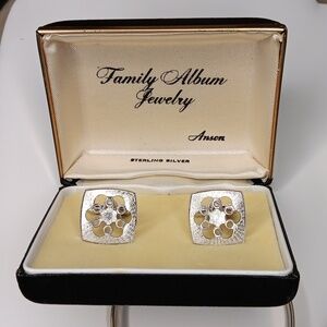 Vintage Anson sterling silver cufflinks brushed design snowflake openwork design